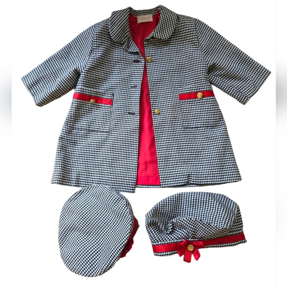 Vintage handmade black and white houndstooth dressy jacket with 2 beret Hats